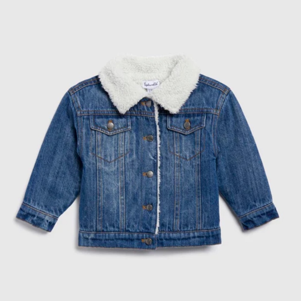 Unbranded Kids Blue Denim Jacket with White Sherpa Collar - Picture 2 of 7